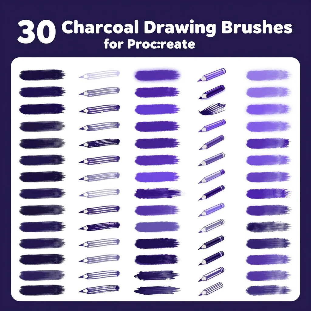 30 Procreate Charcoal Drawing Brushes for Procreate iPad