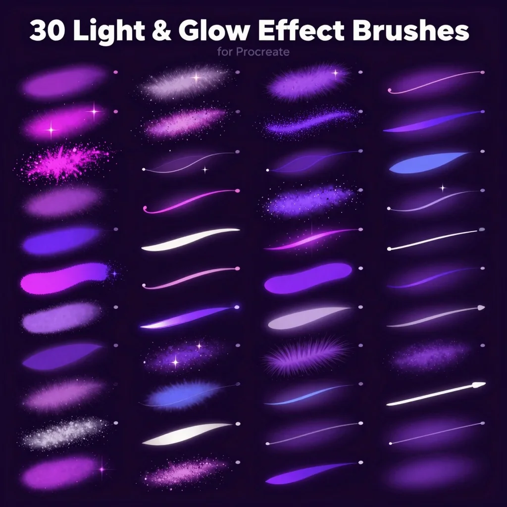 30 Procreate Light & Glow Effect Brushes for Procreate iPad