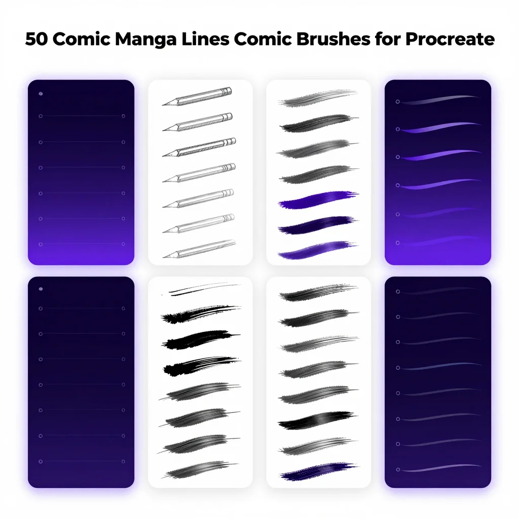 50 Procreate Comic Manga Line Drawing Brushes for Procreate iPad