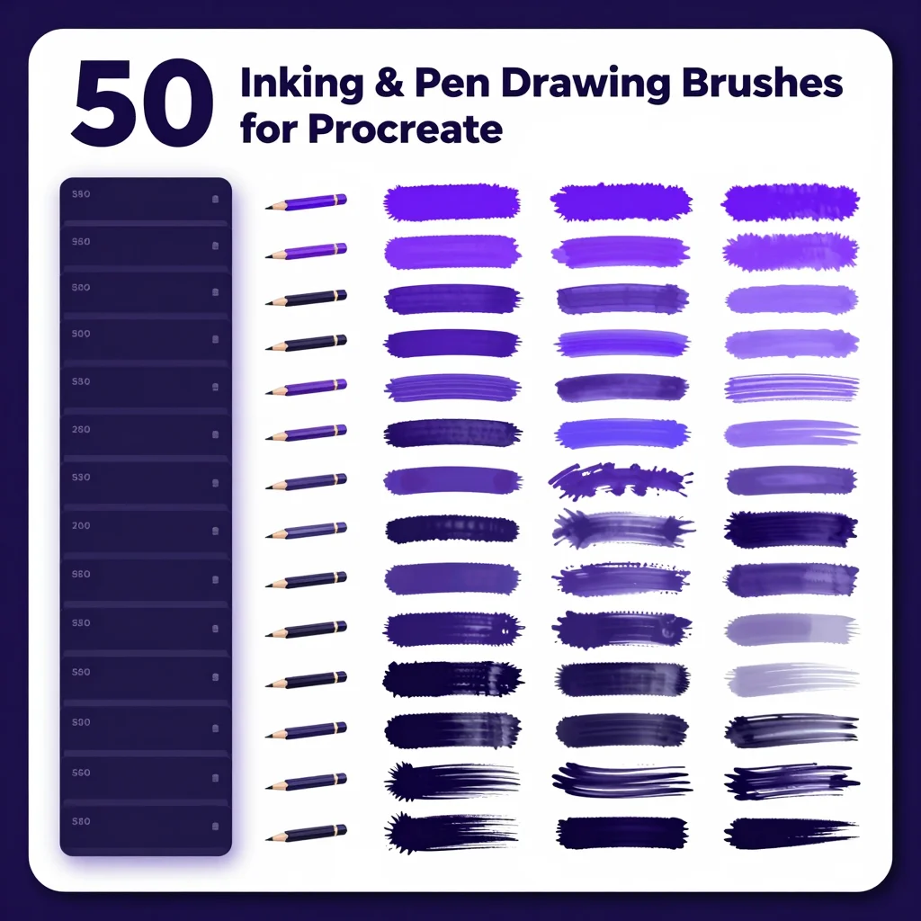 50 Procreate Inking & Pen Drawing Brushes for Procreate iPad