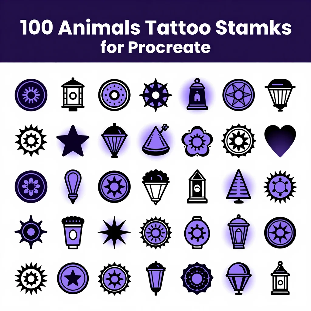 100 Procreate Animal Tattoo Stamps