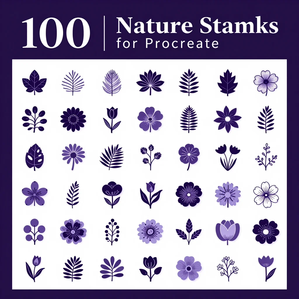 100 Procreate Flower Nature Stamps for Procreate iPad