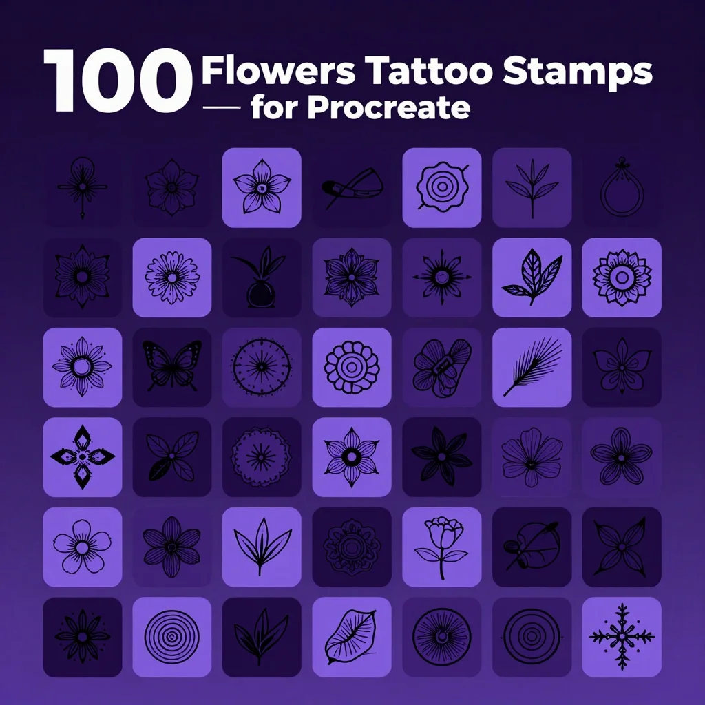 100 Procreate Flower Tattoo Stamps