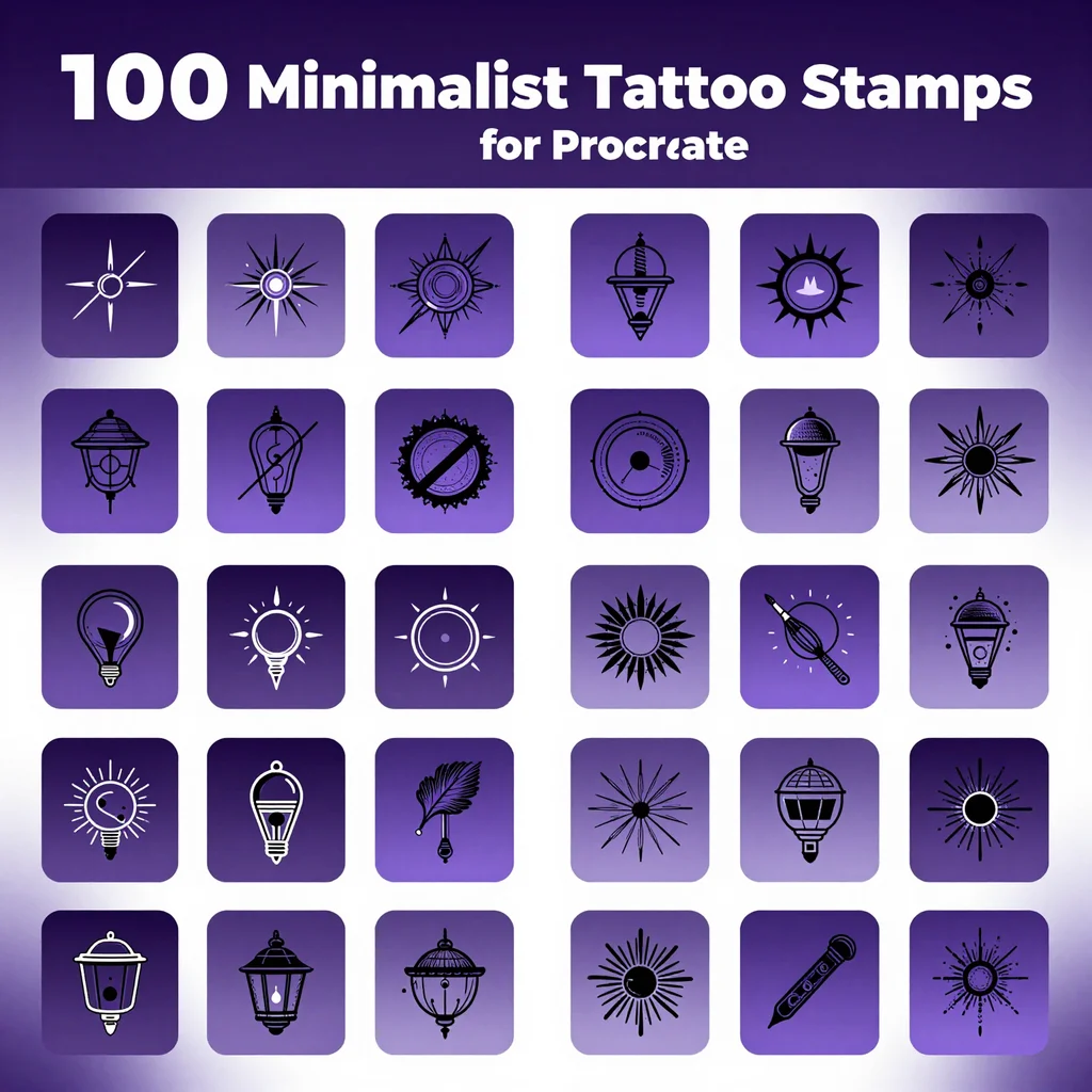 100 Procreate Minimalist Tattoo Stamps