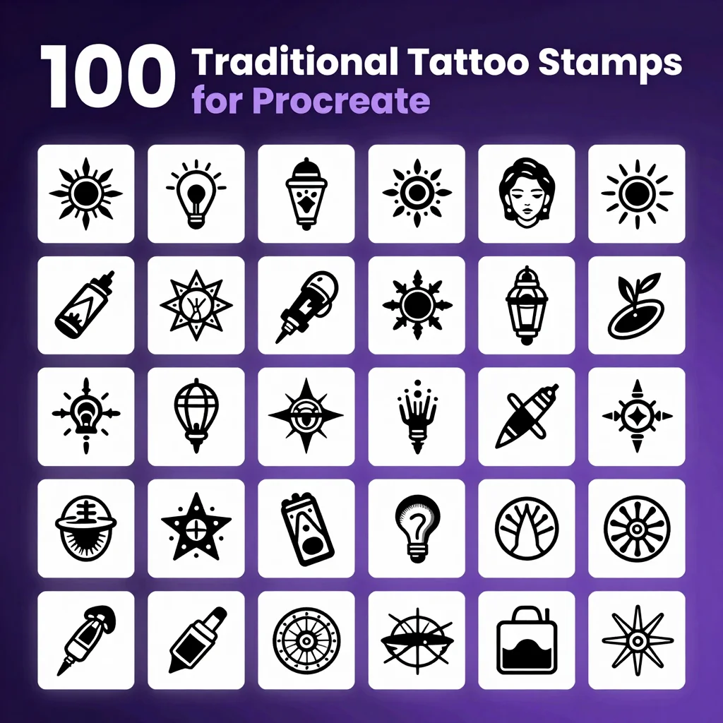 100 Procreate Traditional Tattoo Stamps