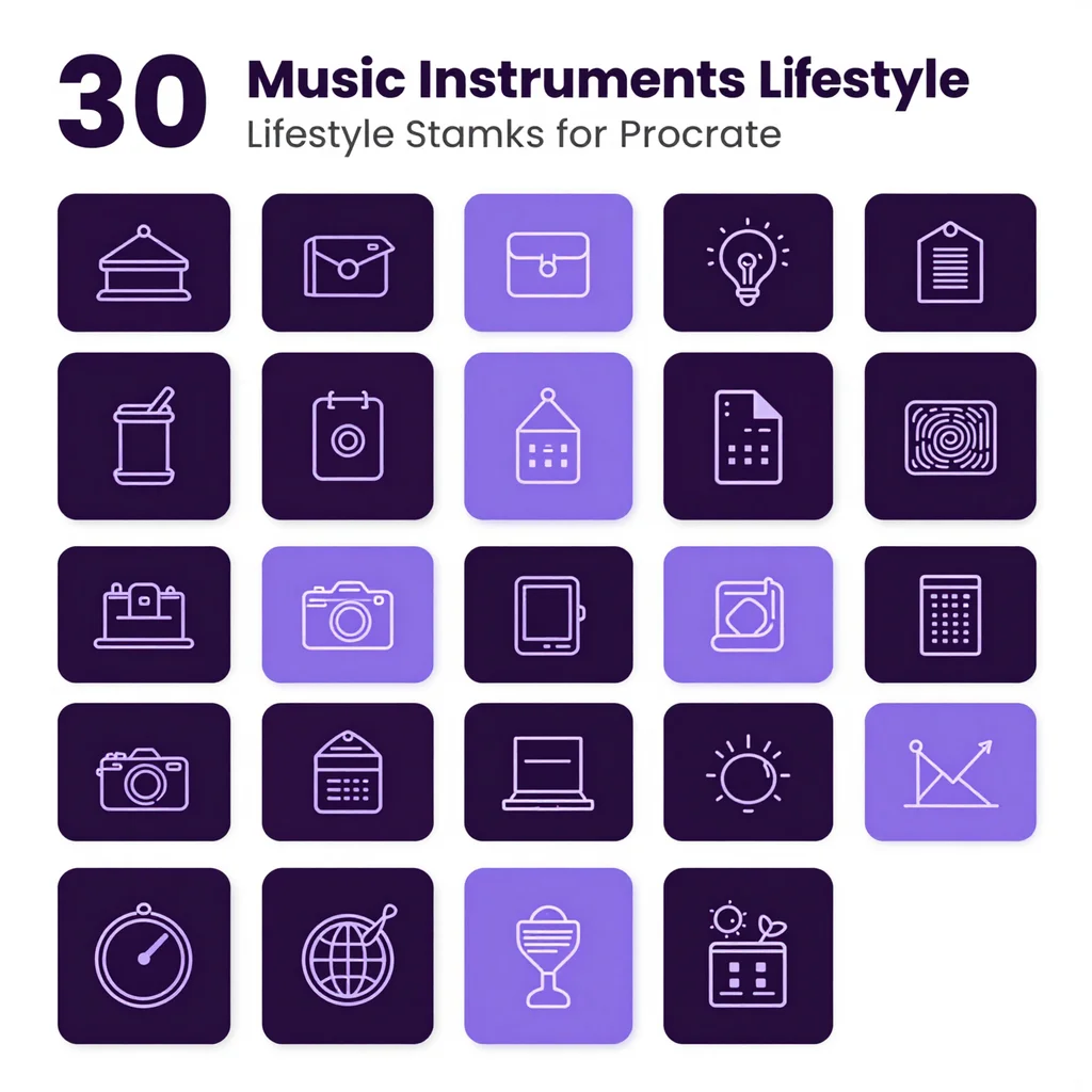30 Procreate Music Instrument Lifestyle Stamps