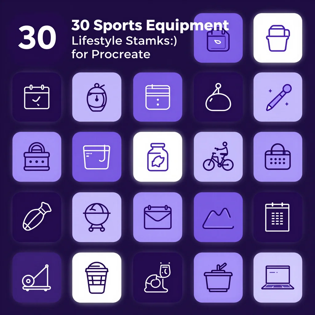 30 Procreate Sports Equipment Lifestyle Stamps