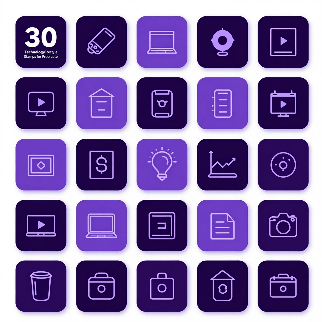 30 Procreate Technology Icon Lifestyle Stamps