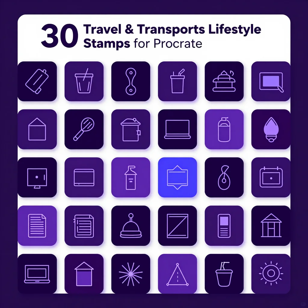 30 Procreate Travel & Transport Lifestyle Stamps