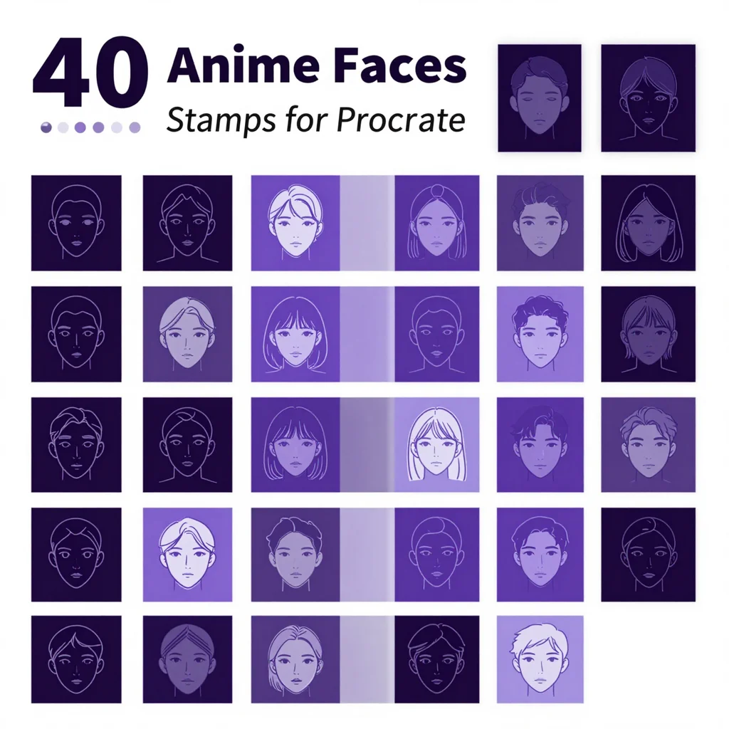 40 Procreate Anime Faces Portrait Stamps