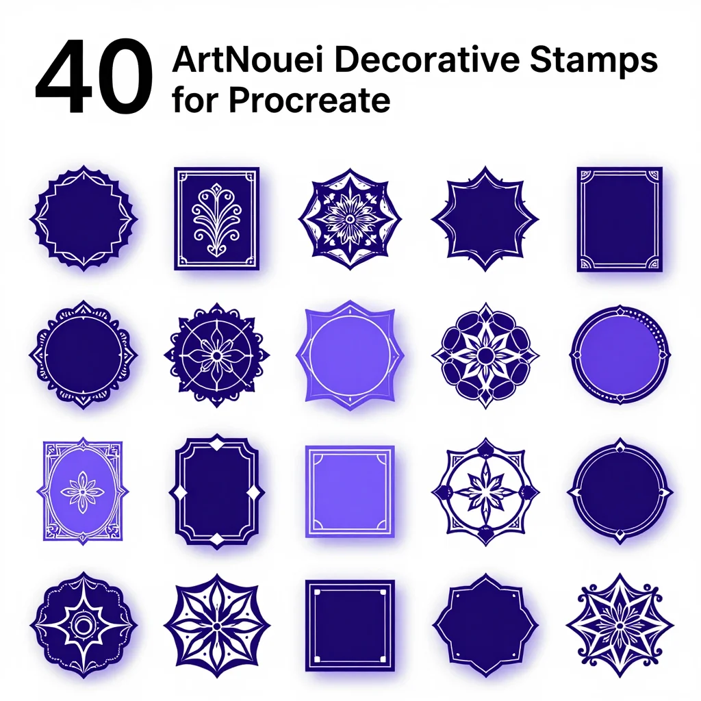 40 Procreate Art Nouveau Decorative Stamps