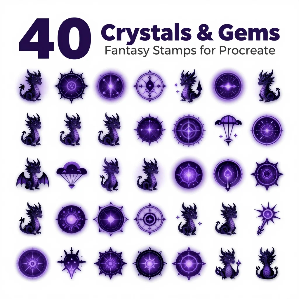 40 Procreate Crystal & Gem Fantasy Stamps