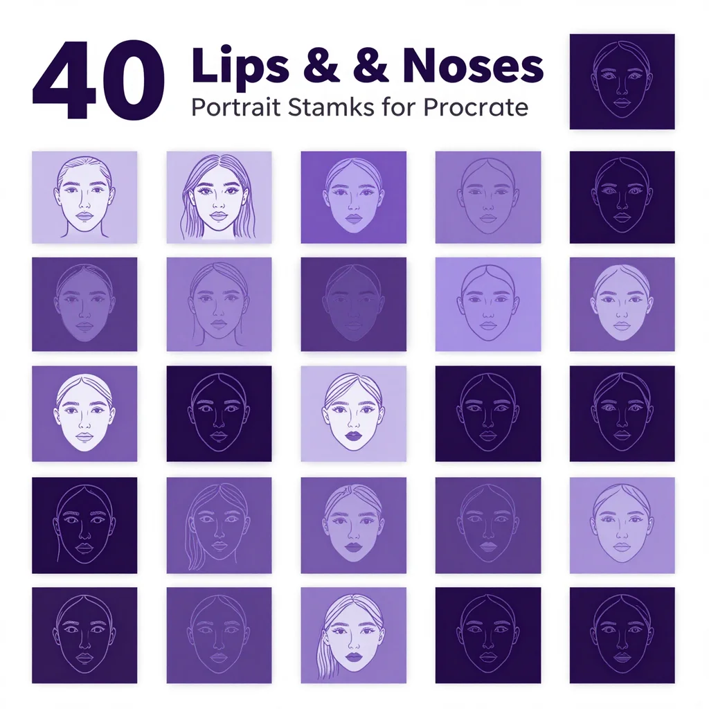 40 Procreate Lips & Noses Portrait Stamps