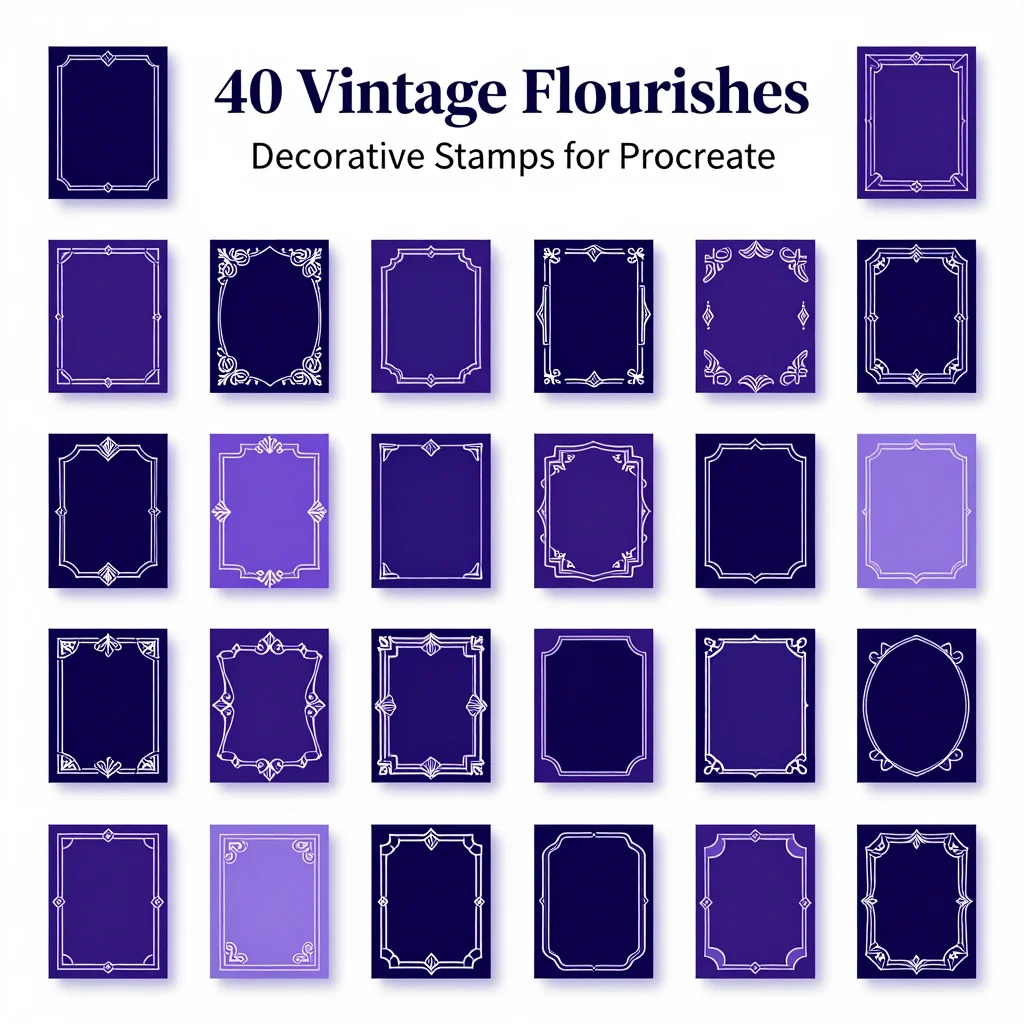 40 Procreate Vintage Flourishes Decorative Stamps