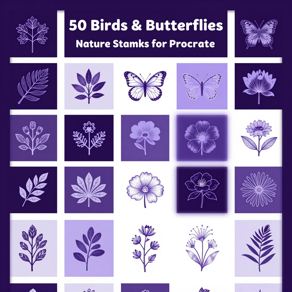 50 Procreate Birds Butterflies Nature Stamps for Procreate iPad