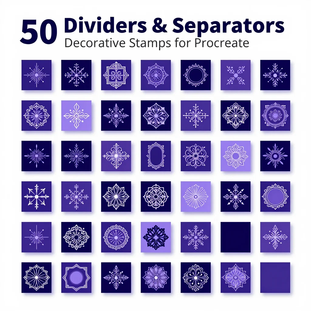 50 Procreate Dividers Separators Decorative Stamps