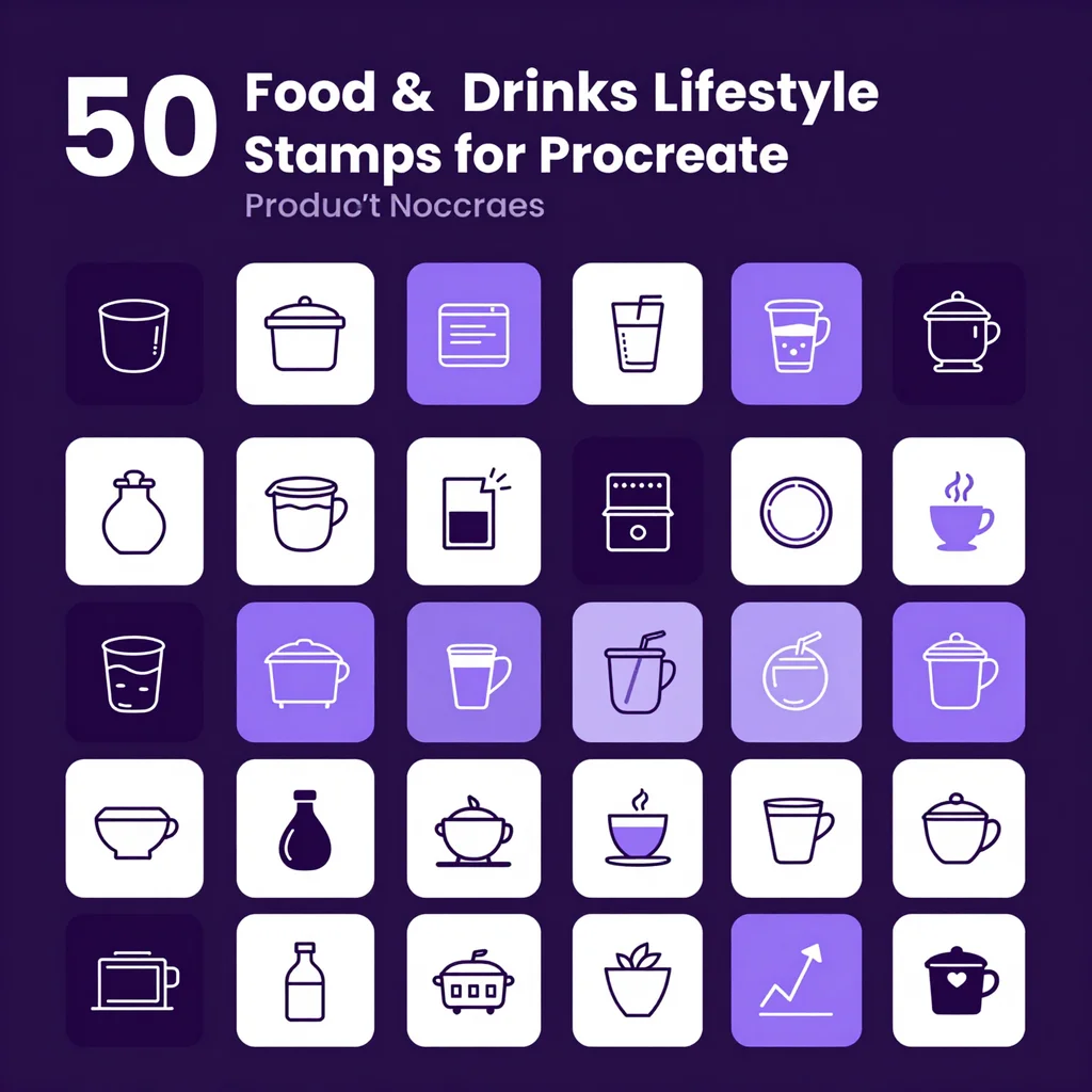 50 Procreate Food Drinks Lifestyle Stamps