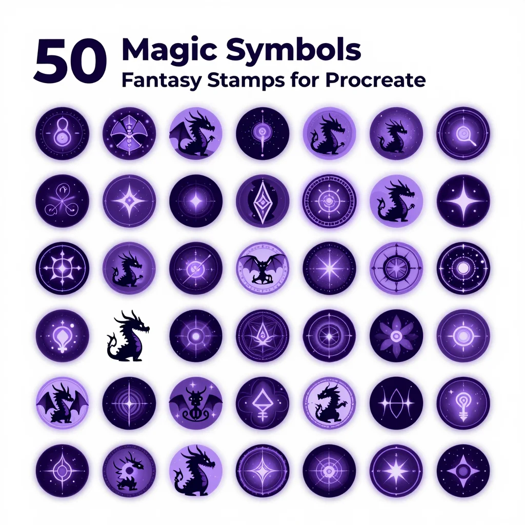 50 Procreate Magic Symbols Fantasy Stamps