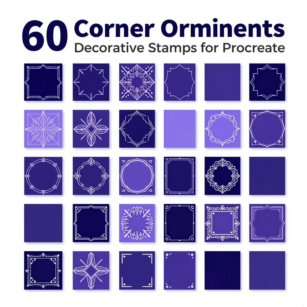 60 Procreate Corner Ornaments Decorative Stamps