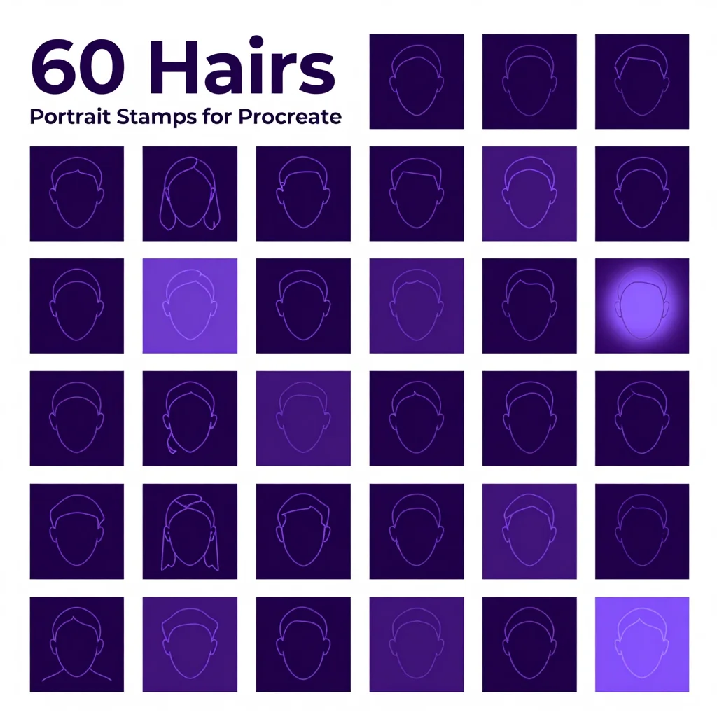 60 Procreate Hair Portrait Stamps