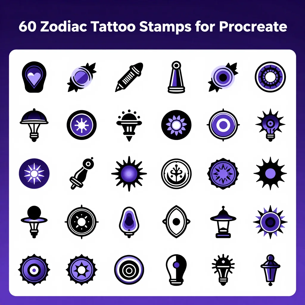 60 Procreate Zodiac Tattoo Stamps