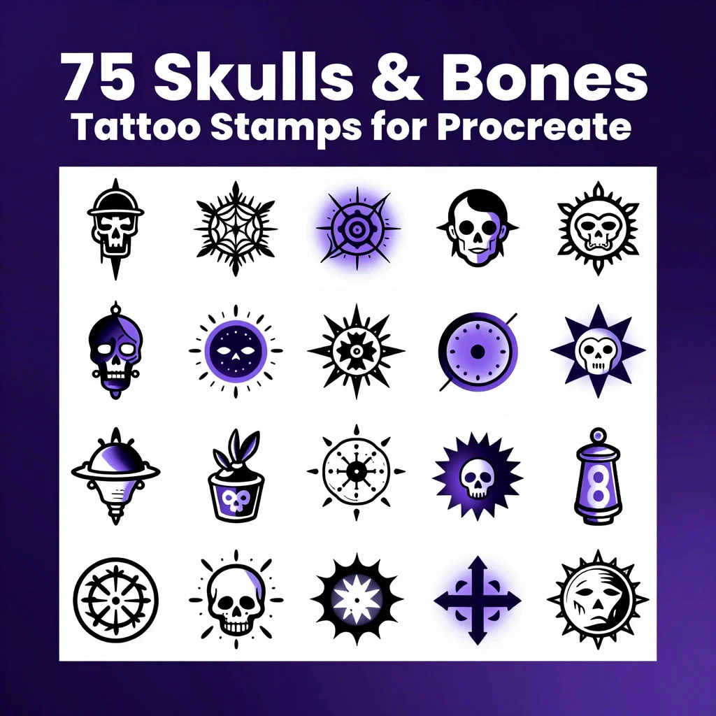 75 Procreate Skull & Bone Tattoo Stamps
