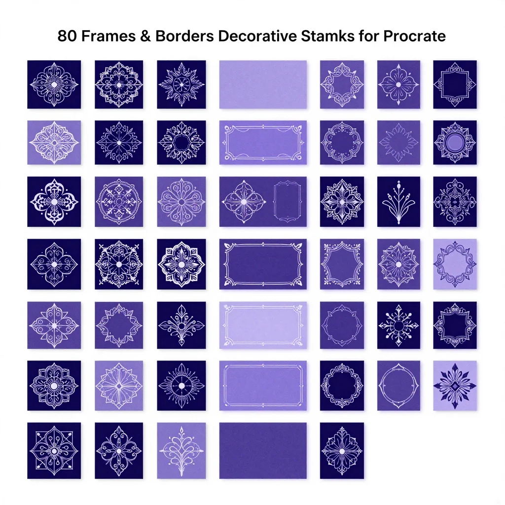 80 Procreate Frames Borders Decorative Stamps