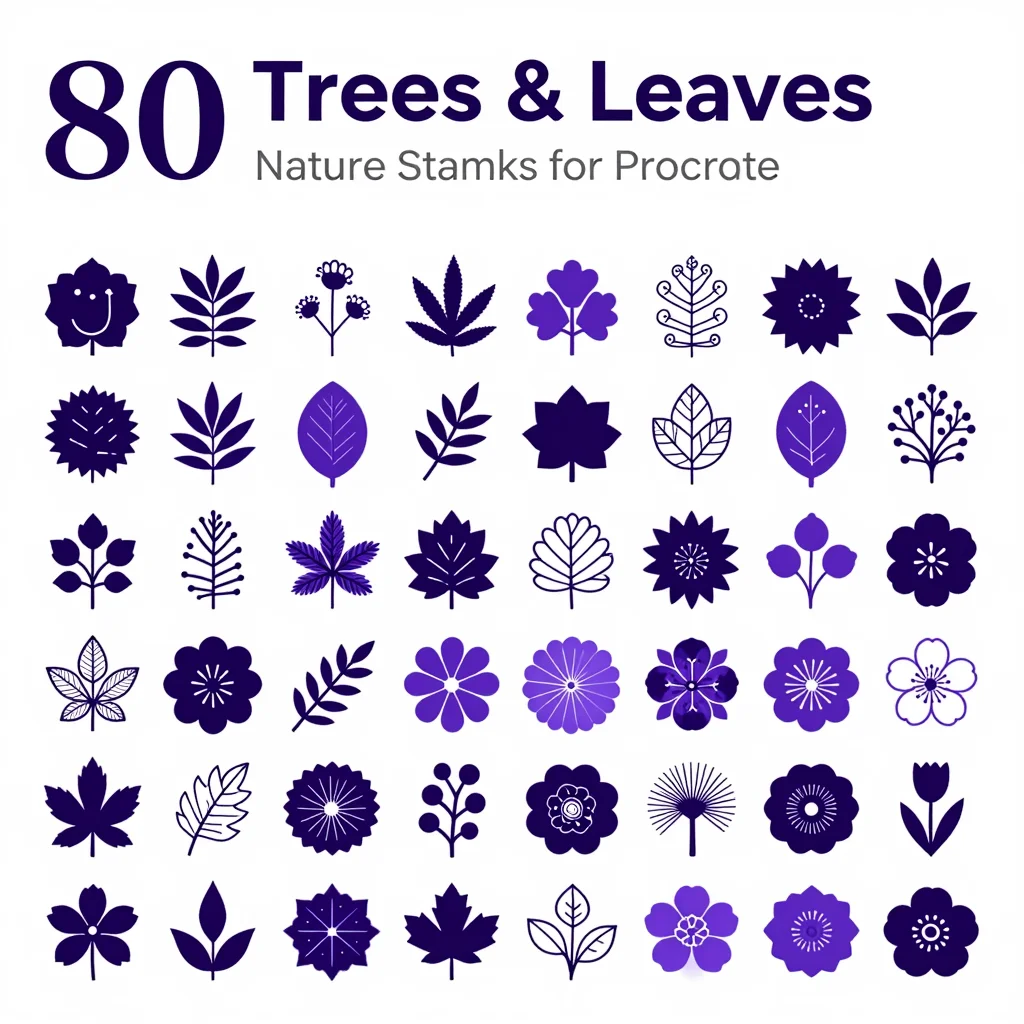 80 Procreate Tree & Leaf Nature Stamps for Procreate iPad