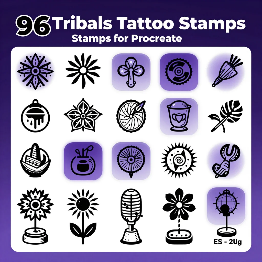96 Procreate Tribal Tattoo Stamps