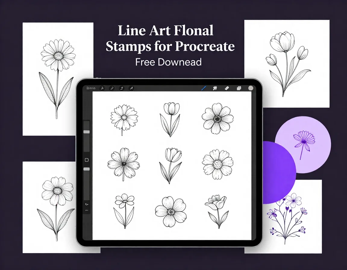 Line Art Floral Stamps