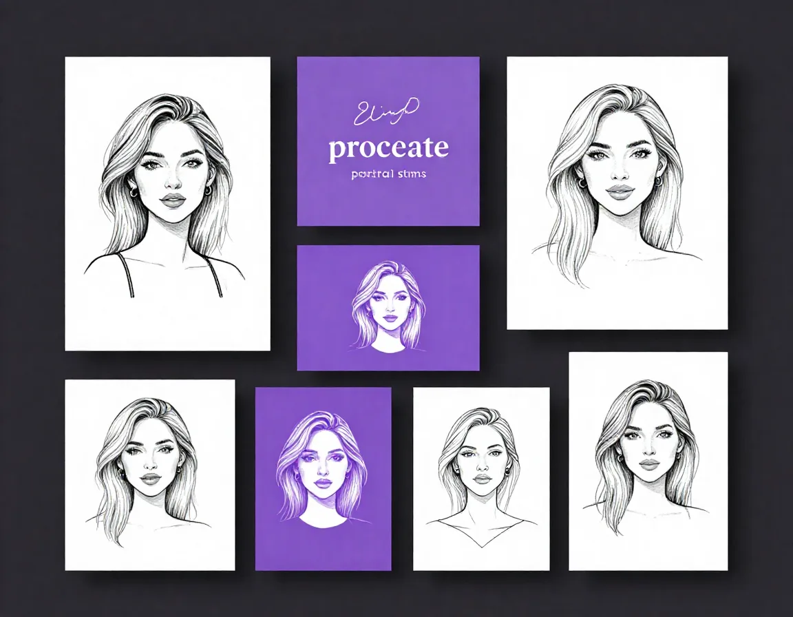 Woman Head Portrait Stamps stamps for Procreate iPad